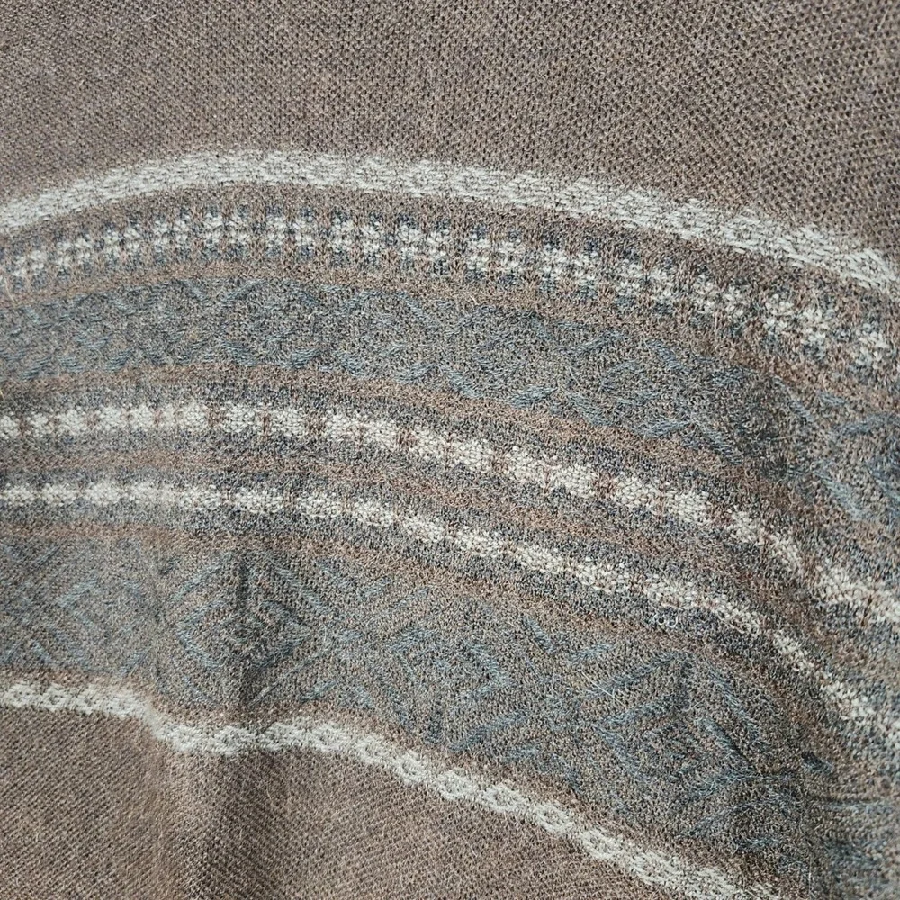 MFH Knits Mens Brown Baby Alpaca Silk Geometric Crewneck Sweater Peru Medium